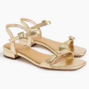J. Crew Gold Lizard Textured ankle-strap flat sandals